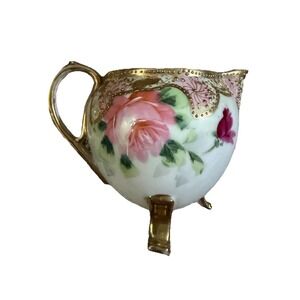 Antique Nippon Japan Creamer‎ Gilt Gold Moriage Pink Roses Hand Painted